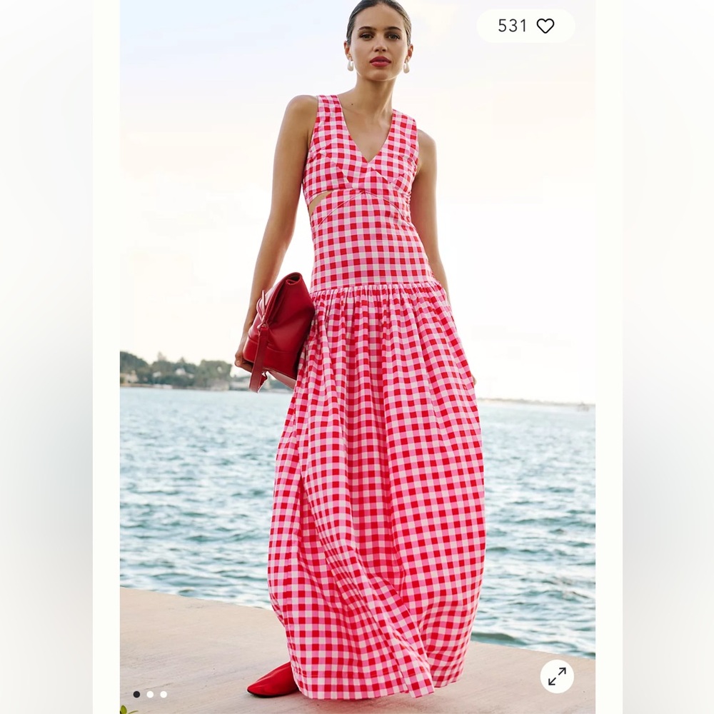 Chic Red and White Gingham Maxi Dress